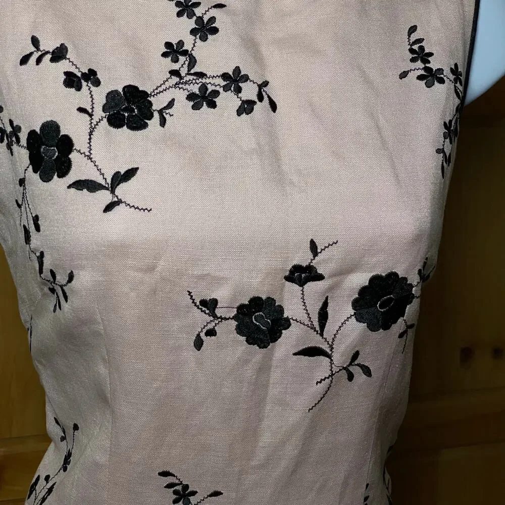 Vintage Romantic Floral Embroidered Coquette Pastel Dusty Pink Soft Midi Dress - Picture 6 of 13